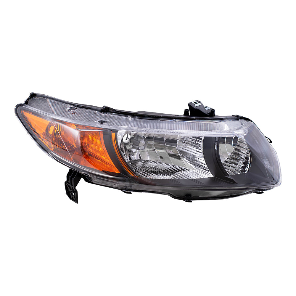 Brock Replacement Passengers Headlight Headlamp with Amber Park Lens and Black Bezel Compatible with Civic 33101SVAA01