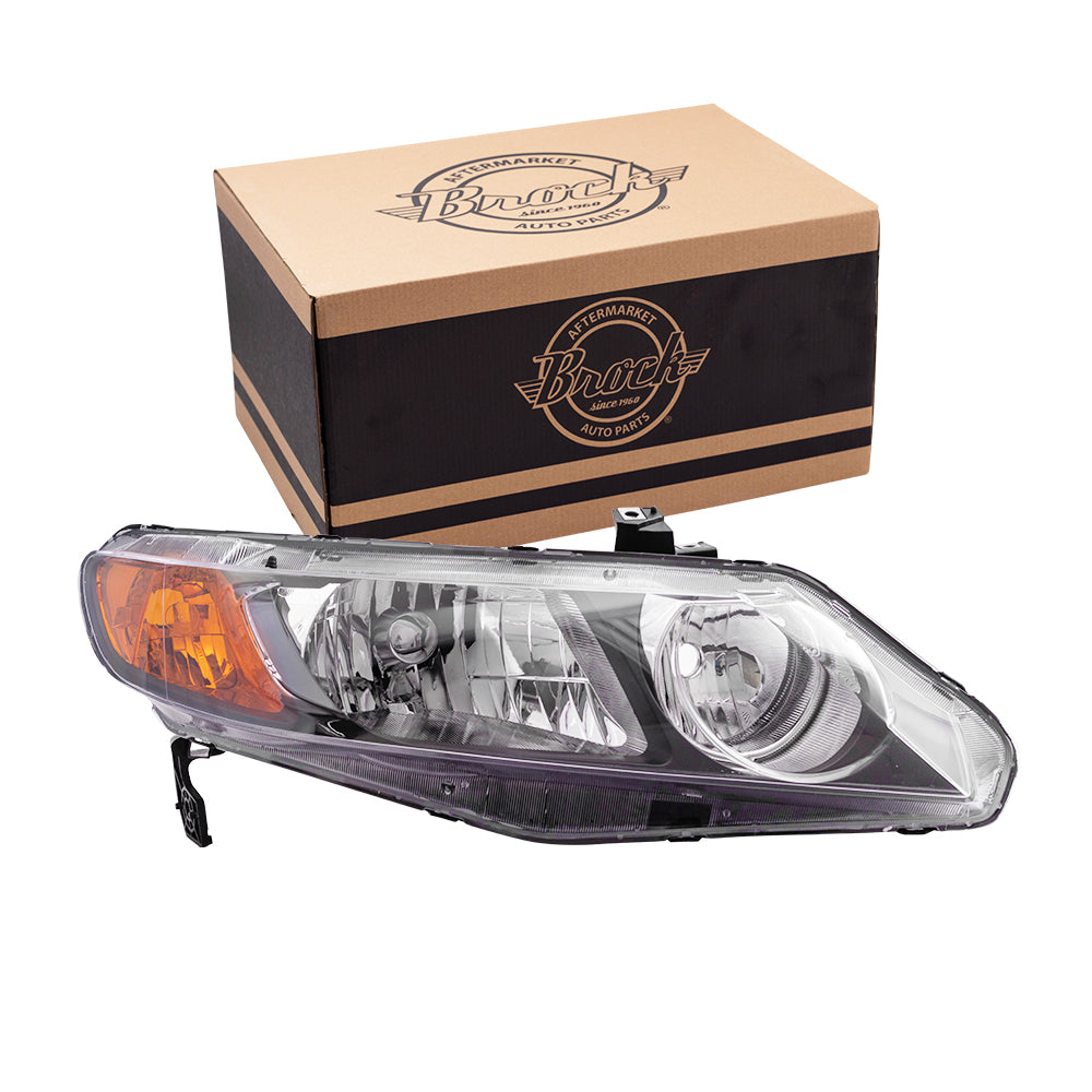 Brock Replacement Passengers Halogen Headlight Headlamp Lens Compatible with 2006-2008 Civic Sedan 33101SNAA02