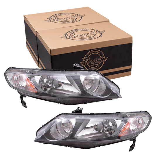 Brock Replacement Pair Set Halogen Headlights Headlamps Lens Compatible with 2009-2011 Civic Sedan 33151SNCA01 33101SNCA01