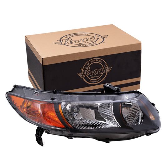 Brock Replacement Passengers Halogen Headlight Headlamp Lens Unit Compatible with 2006-2009 Civic Coupe Si 2.0L 33101SVBA02