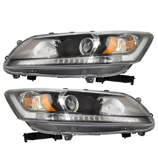 Brock Replacement Pair Set Halogen Combination Headlights Headlamps Compatible with 13-15 Accord Sedan WITHOUT Daytime Running Lights