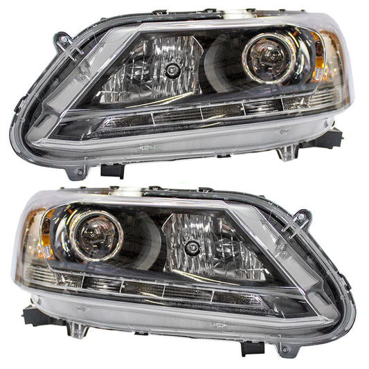 Brock Replacement Pair Set Halogen Combination Headlights Headlamps Compatible with 13-15 Accord w/ LED Daytime Running Lights 33150T2AA11 33100T2AA21