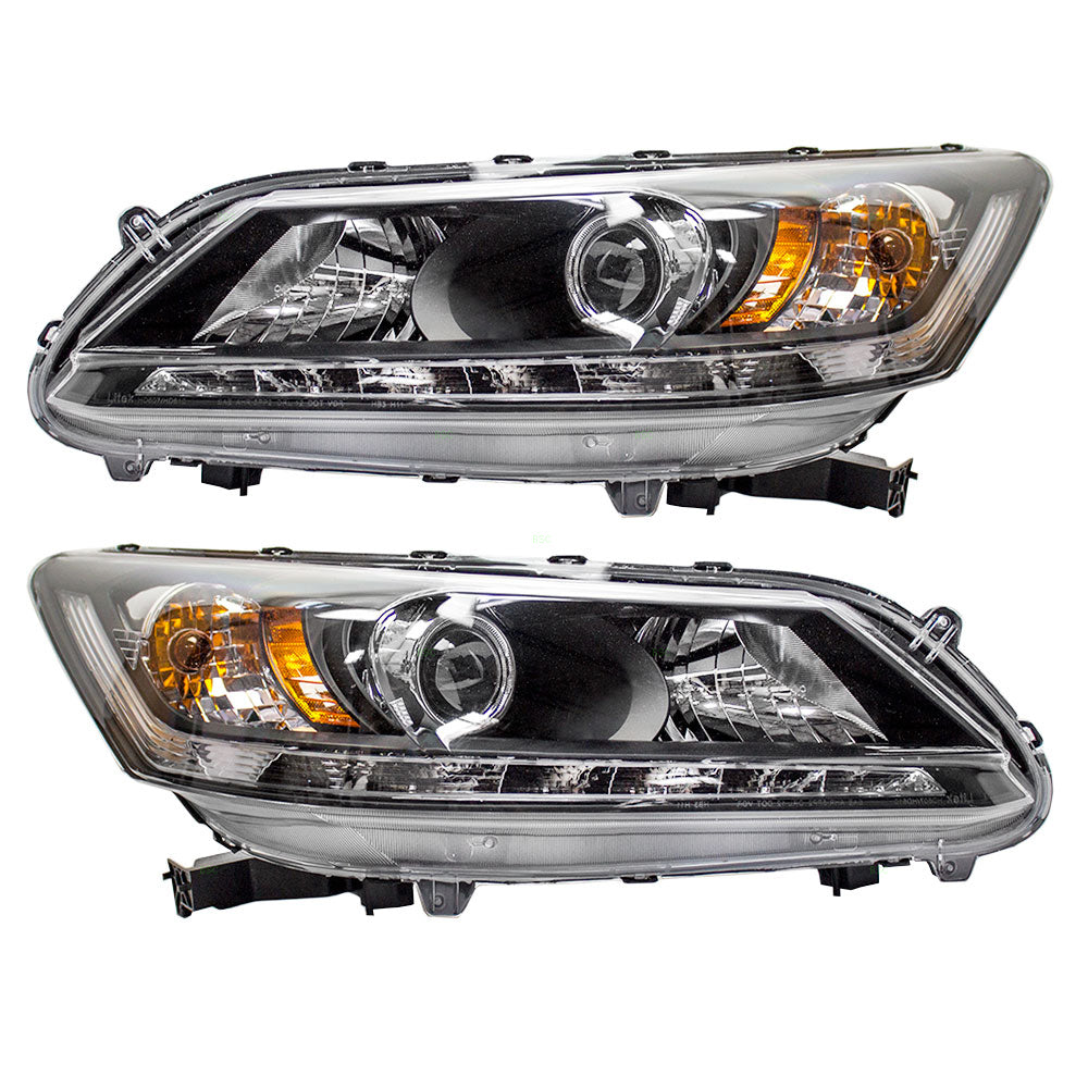 Brock Replacement Pair Set Halogen Combination Headlights Headlamps Compatible with 13-15 Accord w/ LED Daytime Running Lights 33150T2AA11 33100T2AA21