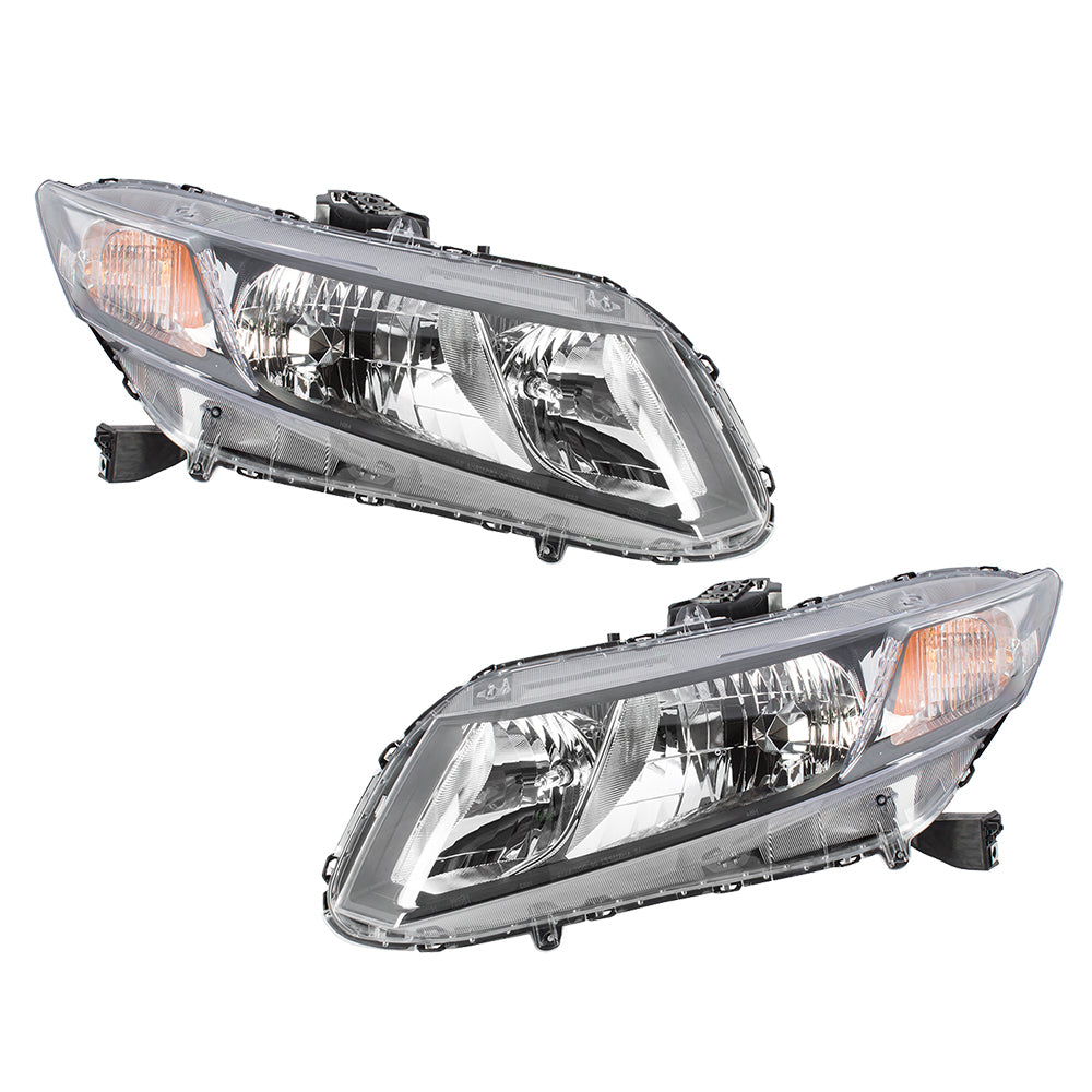 Brock Replacement Pair Set Halogen Headlights Headlamps Compatible with Civic 33150-TR0-A51 HO2503150