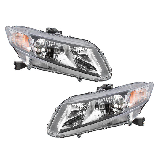 Brock Replacement Pair Set Halogen Headlights Headlamps Compatible with Civic 33150-TR0-A51 HO2503150