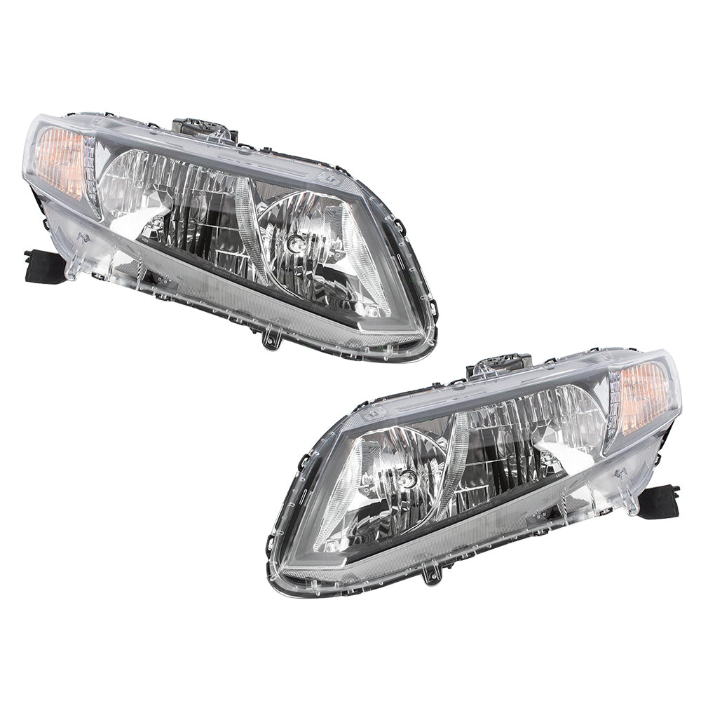 Brock Replacement Pair Set Halogen Headlights Headlamps Compatible with Civic 33150-TR0-A51 HO2503150