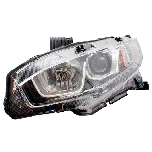 Brock Replacement Driver Halogen Headlight with Chrome Bezel Compatible with 2016-2019 Civic Sedan Coupe Hatchback