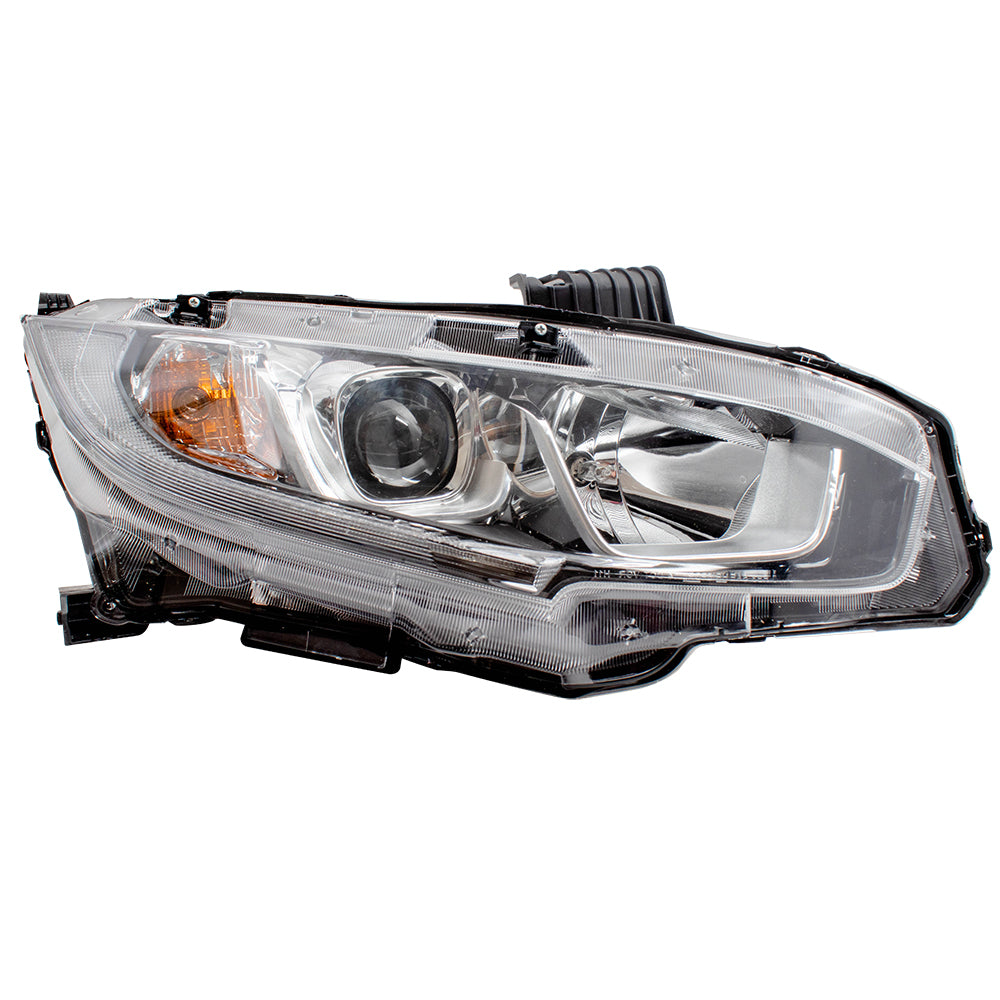 Brock Replacement Set Halogen Headlights with Chrome Bezels Compatible with 2016-2019 Civic Sedan Coupe Hatchback