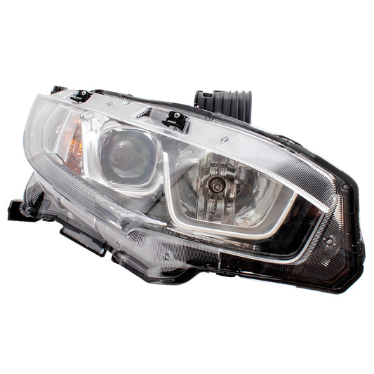 Brock Replacement Passenger Halogen Headlight with Chrome Bezel Compatible with 2016-2019 Civic Sedan Coupe Hatchback