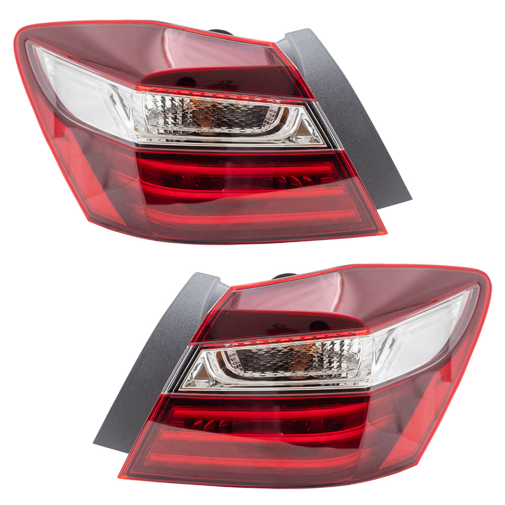 Brock Replacement Pair Tail Lights Compatible with 2016-2017 Accord Sedan Driver and Passenger Quarter Panel Mounted Taillamps Set fits 33550T2AA21 33500T2AA21