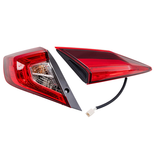 Brock 7222-0055LC2 Rear Driver Side Left Combination Tail Light Assembly 2 Piece Set Body and Lid Mounted Compatible With 2016-2021 Honda Civic Sedan