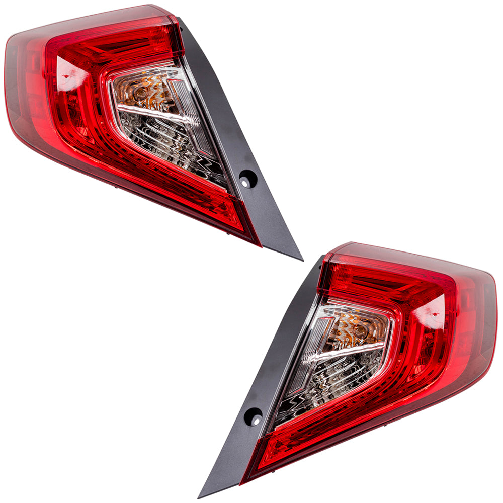 Brock Replacement Pair Set Tail Lights Quarter Panel Mounted Tail Lamps Compatible with 16-21 Civic Sedan 33550TBAA01 33500TBAA01