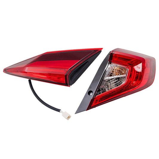 Brock 7222-0055RC2 Rear Passenger Side Combination Tail Light Assembly 2 Piece Set For 2016-2021 Honda Civic Sedan