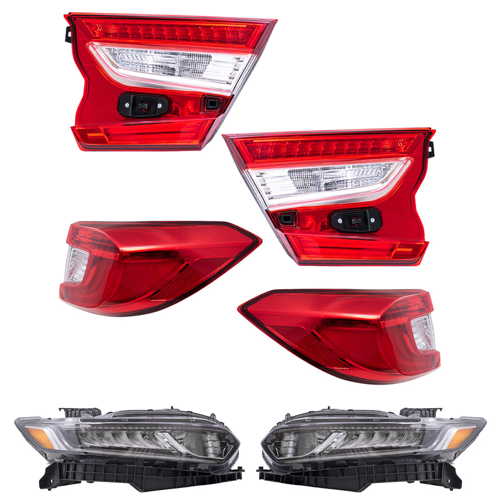 Brock 7222-0060LRC6 Tail Light & Headlight Assembly 6 Piece Set Compatible With 2018-2022 Honda Accord Sedan Except Touring 2021-2022 Honda Accord Hybrid Except Touring