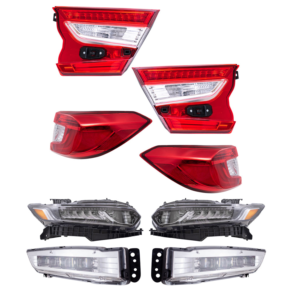 Brock 7222-0060LRC8 Tail Light-Headlight-Fog Light Assembly 8 Piece Set Compatible With 2018-2020 Honda Accord Sedan Except Touring