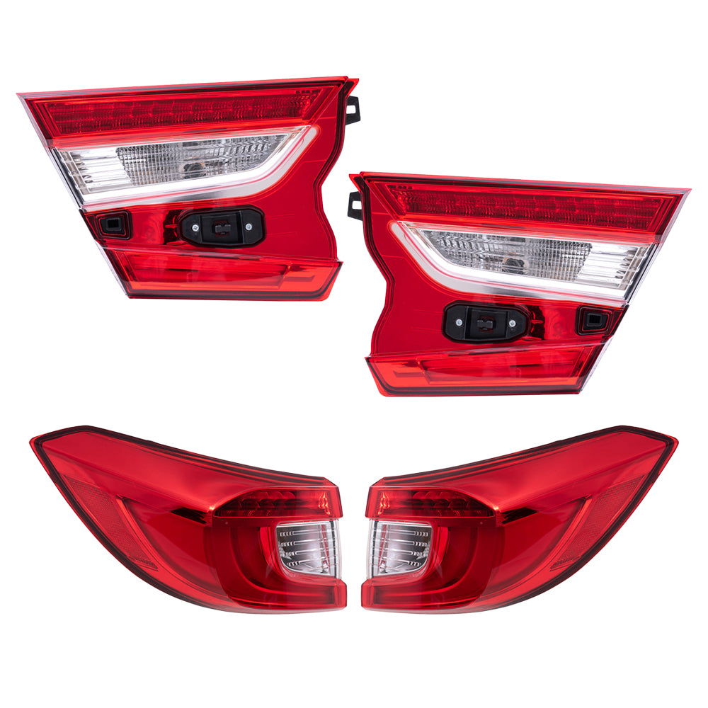 Brock Aftermarket Replacement Driver Left Passenger Right Tail Light Assembly 4 Piece Set Compatible With 2018-2022 Honda Accord Sedan Touring