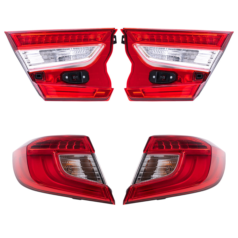 Brock Aftermarket Replacement Driver Left Passenger Right Tail Light Assembly 4 Piece Set Compatible With 2018-2022 Honda Accord Sedan Touring