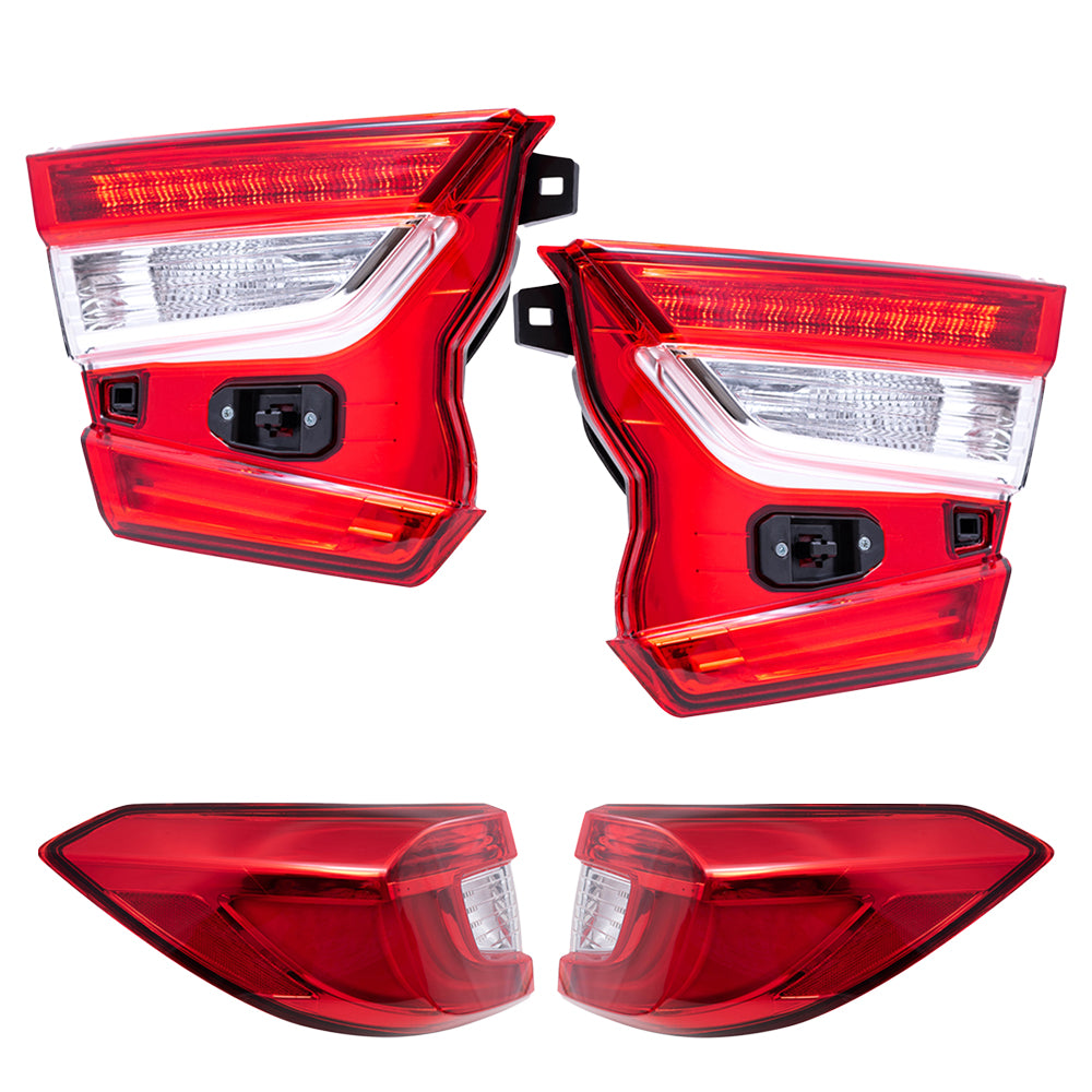 Brock Aftermarket Replacement Driver Left Passenger Right Tail Light Assembly 4 Piece Set Compatible With 2018-2022 Honda Accord Sedan Touring