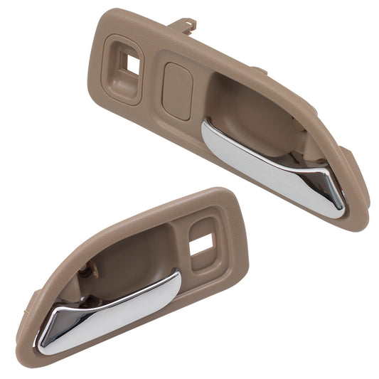 Brock Replacement Pair Set Front Inside Interior Door Handles Beige & Chrome Compatible with Accord w/ Power Locks 72165SV4003ZE 72125SV4003ZE