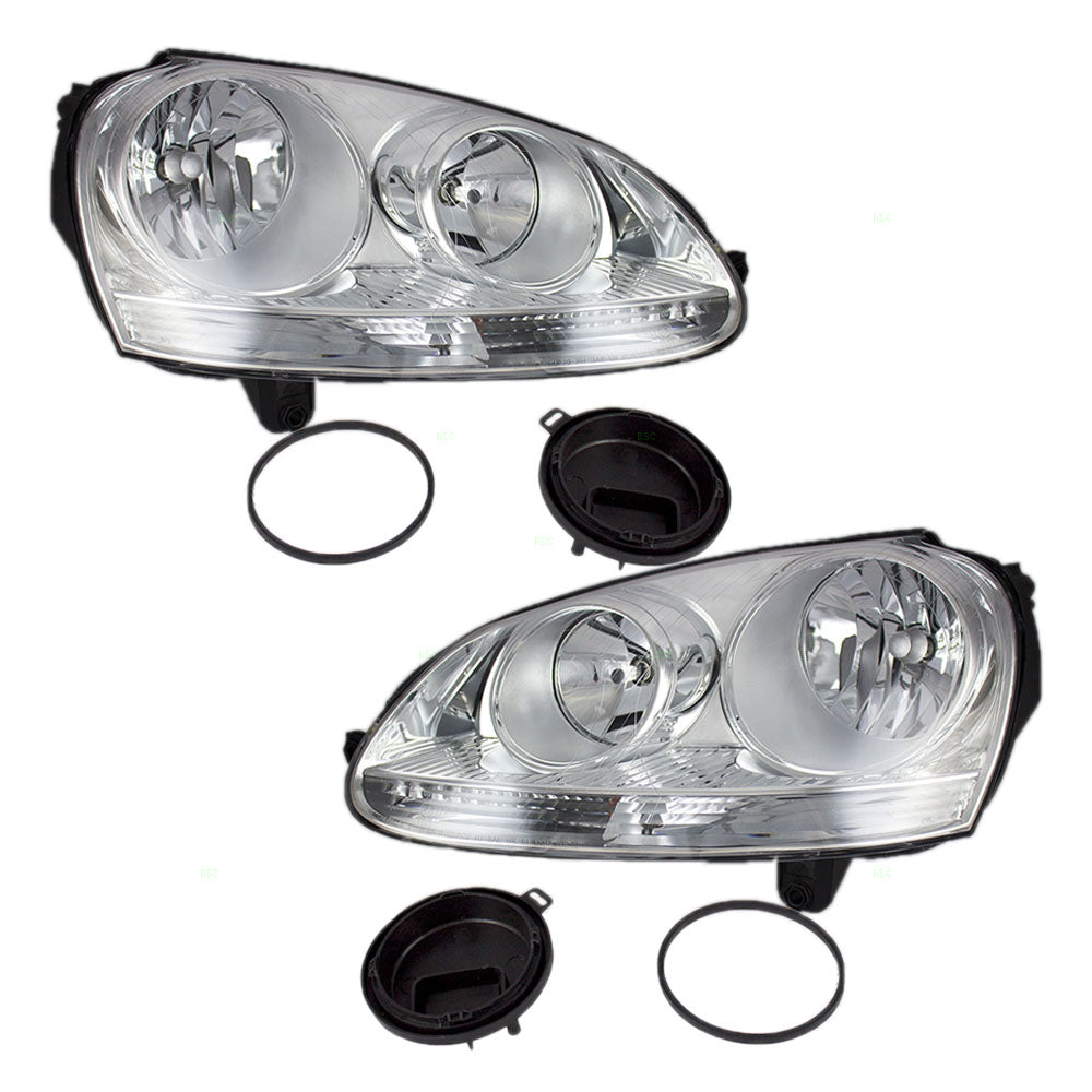 Brock Replacement Driver and Passenger Side Halogen Combination Headlight Assemblies Comaptible with 2005 A4 Sedan 2006-2010 A5 Sedan 2009 A5 Wagon 06-09 Rabbit 06-09 GTI 1K6941005S 1K6941006S