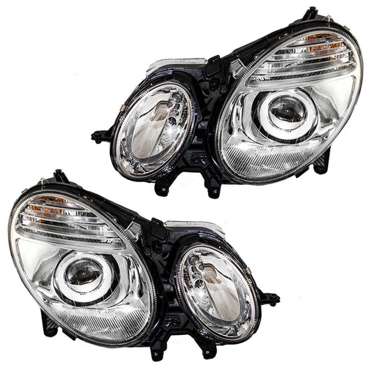 Brock Replacement Driver and Passenger Halogen Headlights Headlamps Compatible with 2007 2008 2009 E-Class E320 E350 E550 E63 AMG 2118203361 2118203461