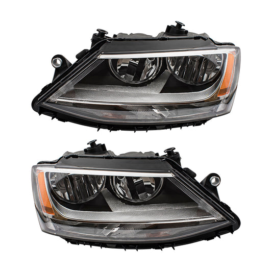 Brock Replacement Driver and Passenger Side Combination Halogen Headlight Assemblies Comaptible with 2011-2014 A6 Sedan 2011-2018 GLI Sedan 2013-2016 A6 Hybrid 5C7941005 5C7941006