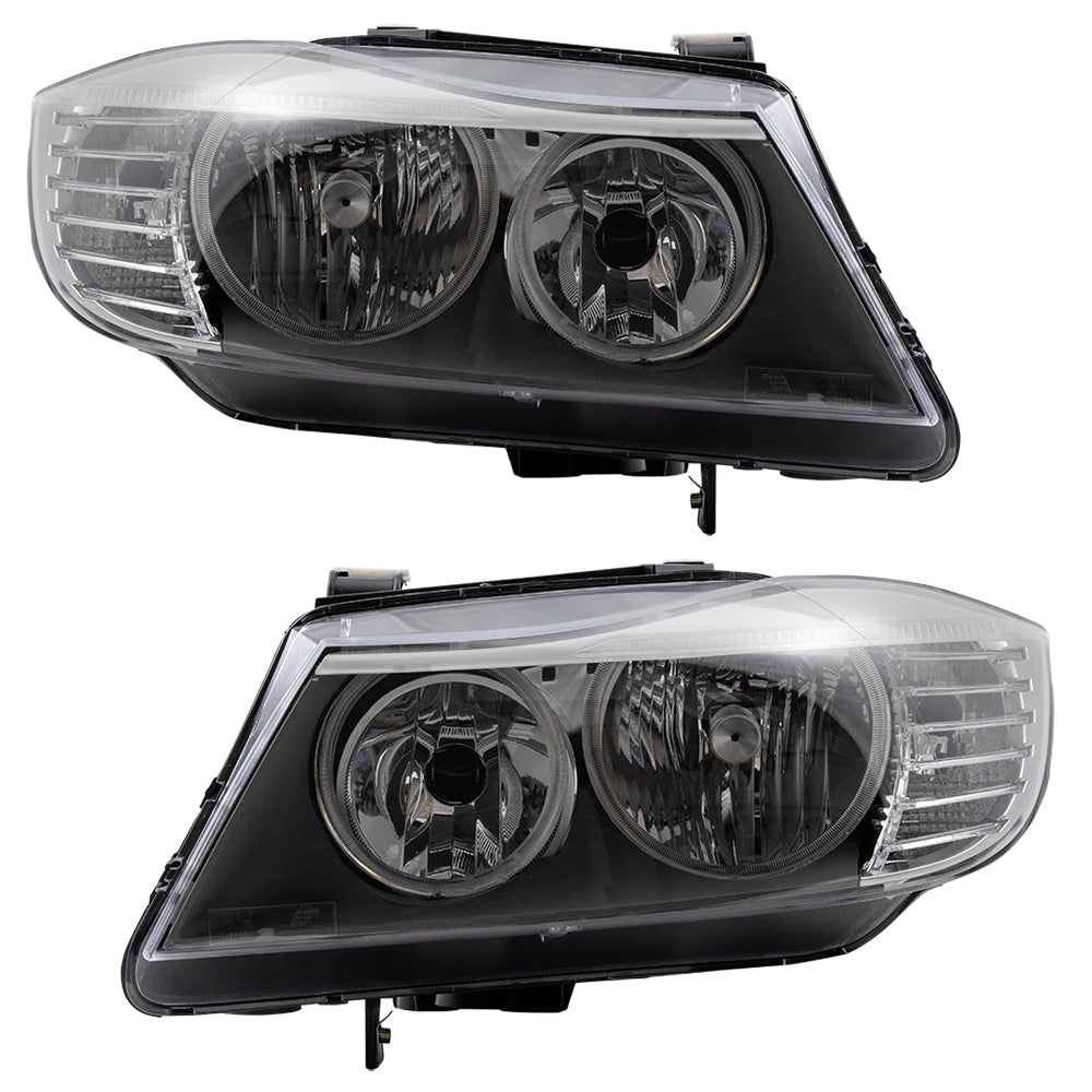 Brock Replacement Pair Headlights Driver and Passenger Halogen Headlamps Set Compatible with 2009-2011 3 Series E90 63117202577 63117202578