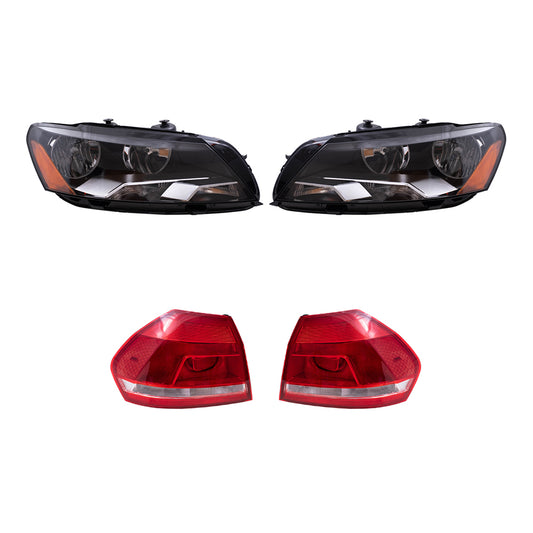 Brock Replacement Driver and Passenger Side Headlights and Tail Lights Quarter Mounted 4 Piece Set Compatible with 2012-2015 Passat Built from 3/21/2011 ONLY