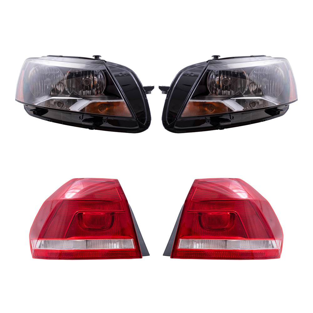 Brock Replacement Driver and Passenger Side Headlights and Tail Lights Quarter Mounted 4 Piece Set Compatible with 2012-2015 Passat Built from 3/21/2011 ONLY