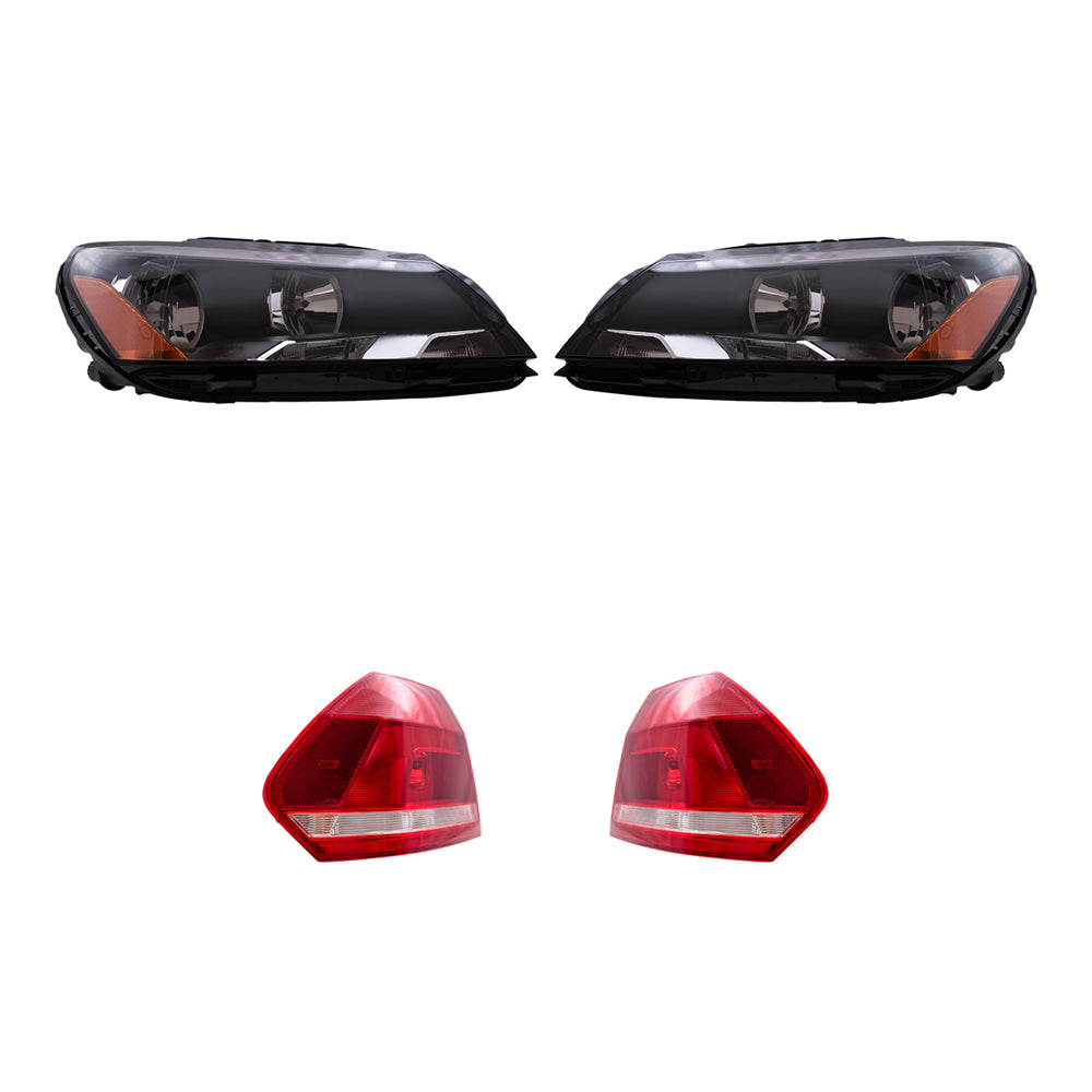 Brock Replacement Driver and Passenger Side Headlights and Tail Lights Quarter Mounted 4 Piece Set Compatible with 2012-2015 Passat Built from 3/21/2011 ONLY