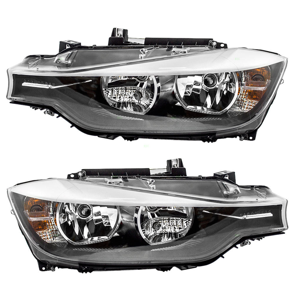 Brock Replacement Pair Set Halogen Headlights Headlamps Compatible with 2012 2013 2014 2015 3 Series 63117338709 63117338710