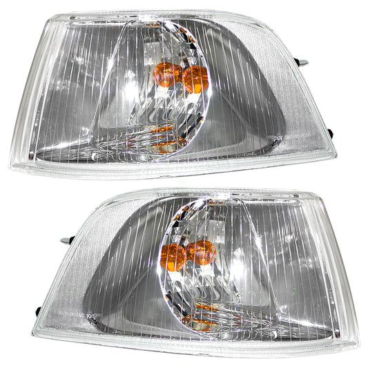 Brock Replacement Driver and Passenger Park Signal Corner Marker Lights Lamps with Chrome Bezels Compatible with 2001-2004 S40 V40 306218330 306218348