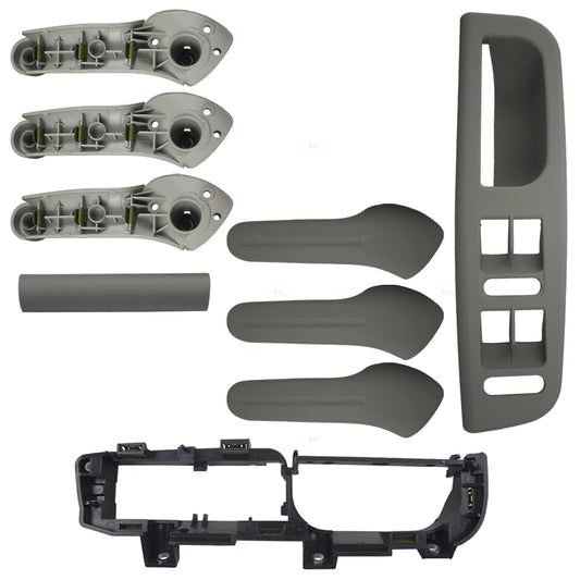 Brock Replacement Gray Interior Door Grab Handle Set with Master Window Switch Bezel and Switch Bezel Plate & Trim 4 Piece Kit Compatible with 1999-2005 A4 1999-2005 Golf