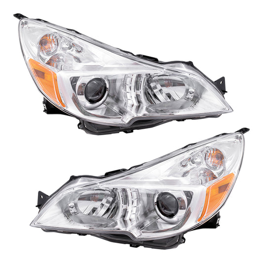 Brock Replacement Driver and Passenger Side Halogen Combination Headlight Assemblies without Black Bezel Compatible with 2013-2014 Outback