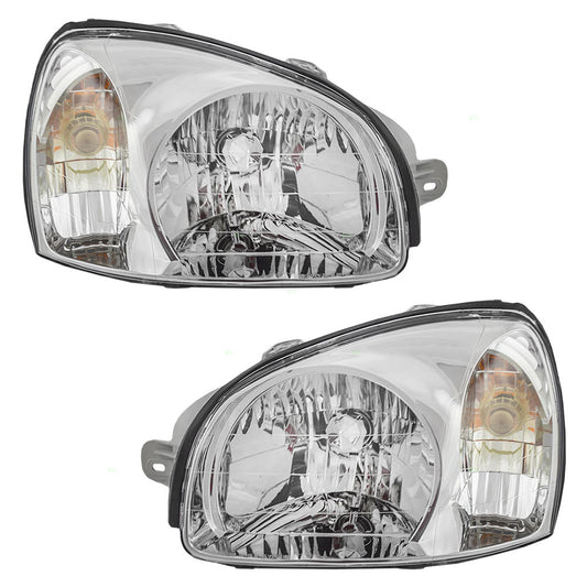 Brock Replacement Driver and Passenger Headlights Headlamps Compatible with 2001 2002 2003 Santa Fe 92101-26050 92102-26050