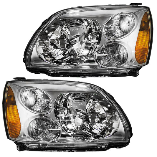 Brock Replacement Driver and Passenger Halogen Headlights Headlamps with Chrome Bezels Compatible with 04-09 Glant MN161851 MN161852