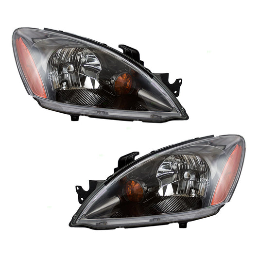 Brock Replacement Driver and Passenger Headlights Headlamps with Smoke Lens Compatible with 04-07 Lancer MN154899 MN154900