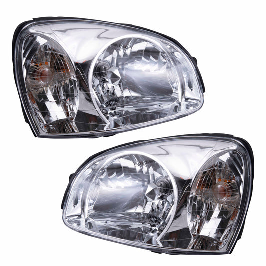 Brock Replacement Driver and Passenger Headlights Headlamps Compatible with 2003-2006 Santa Fe 92101-26251 92102-26251