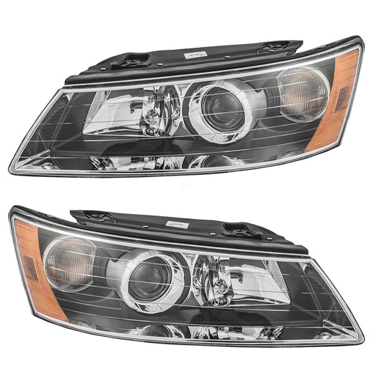 Brock Replacement Driver and Passenger Headlights Headlamps Compatible with 2006-2008 Sonata 92101-0A000 92102-0A000