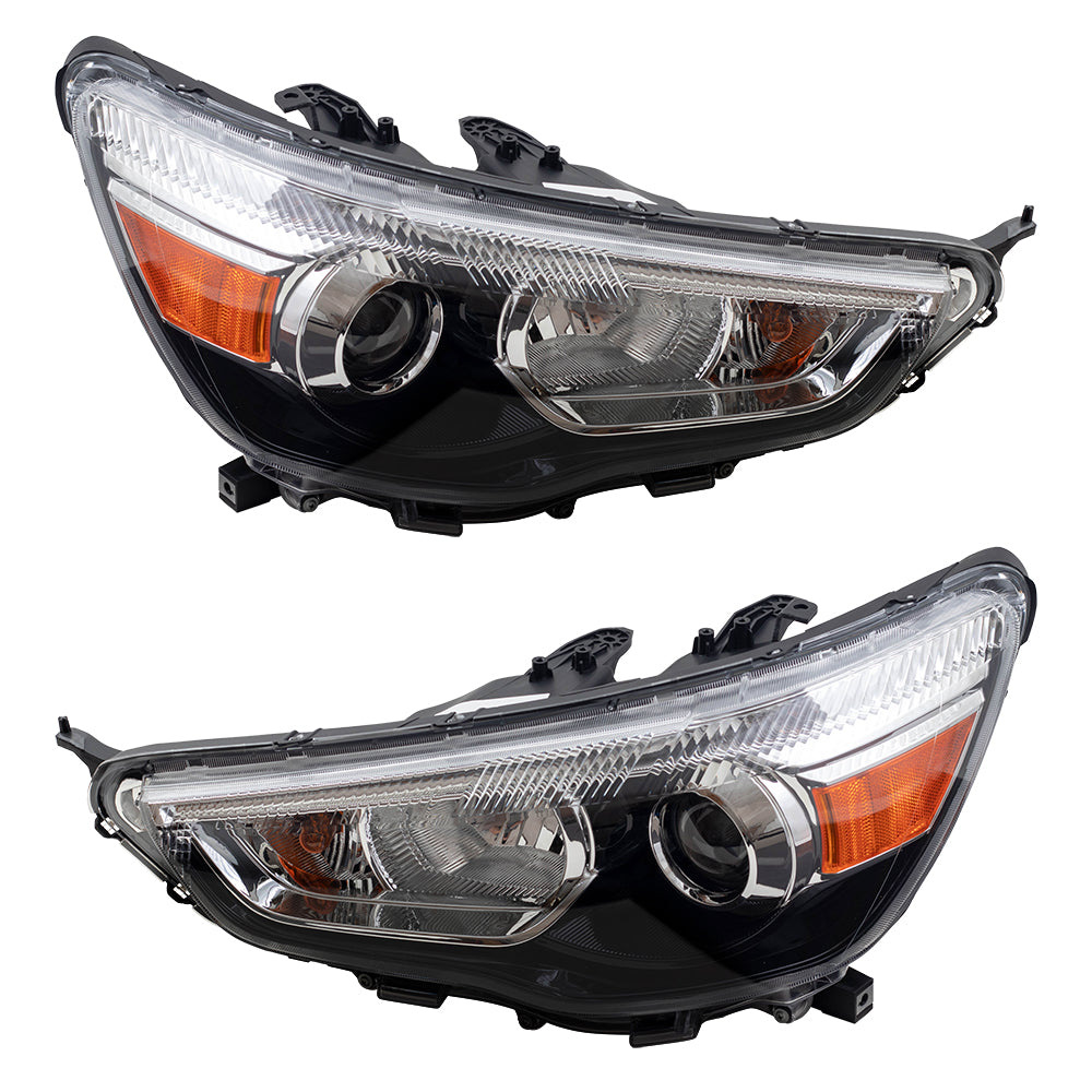 Brock Replacement Pair Halogen Headlights Compatible with 2011-2019 Outlander Sport RVR