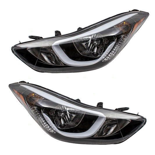 Brock Replacement Pair Set Halogen Headlights Headlamps Compatible with 14-16 Elantra Sedan 921013Y500 921023Y500