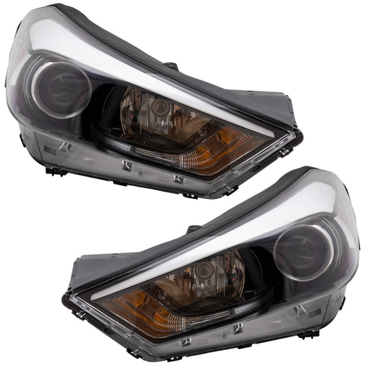 Brock Replacement Pair Headlights Driver and Passenger Set Halogen Combination Headlamps Compatible with 2016-2018 Tucson 92101D3050 92102D3050