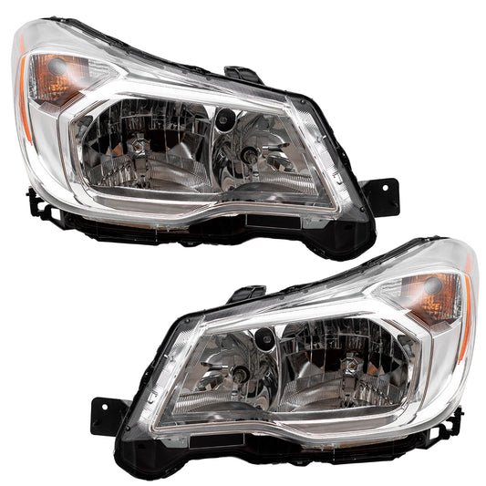 Brock Replacement Pair Headlights Driver and Passenger Set Halogen Headlamps Compatible with 2014-2016 Forester 2.5L 84001SG091 84001SG081