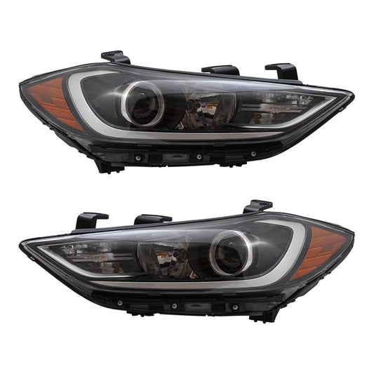 Brock Replacement Pair Headlights Driver and Passenger Halogen Headlamp Set w/ Daytime Running Lights Compatible with 2017-2018 Elantra Sedan 92101F3010 92102F3010