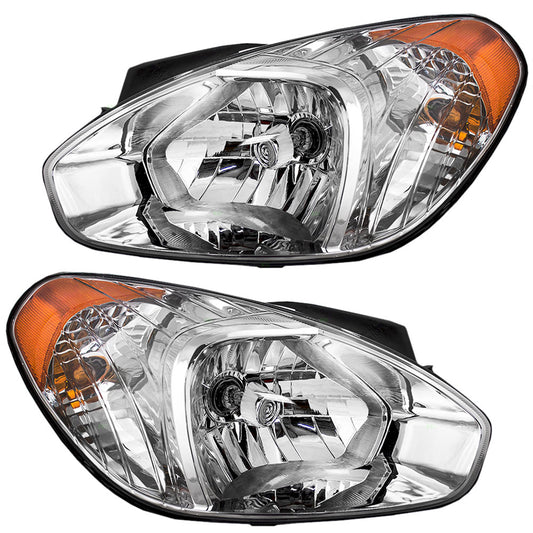 Brock Replacement Driver and Passenger Halogen Combination Headlights Compatible with 07-11 Accent 92101-1E011 92102-1E011