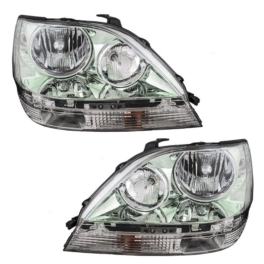 Brock Replacement Pair Set Halogen Combination Headlights Headlamps Compatible with 99-03 RX300 81150-48080 81110-48080