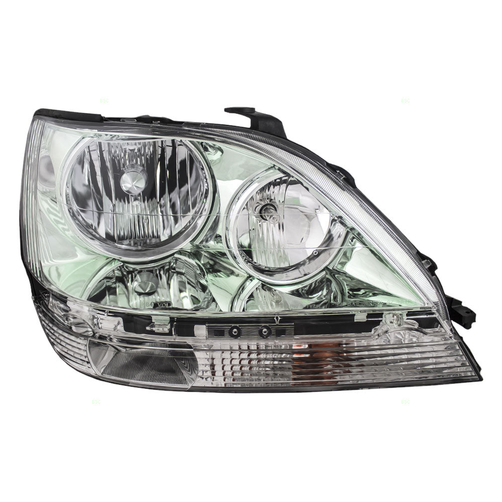 Brock Replacement Passengers Halogen Combination Headlight Headlamp w/ Chrome Bezel Compatible with 99-03 RX300 81110-48080