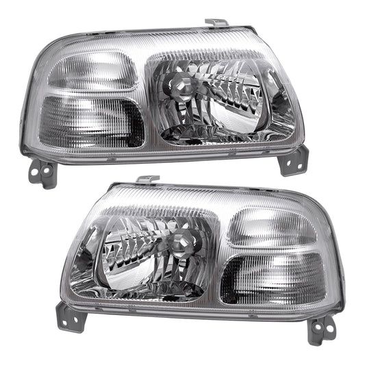 Brock Replacement Pair Set Halogen Combination Headlights Headlamps w/ Chrome Bezel Compatible with Grand Vitara XL-7 & Vitara 3532065D01 3512065D01