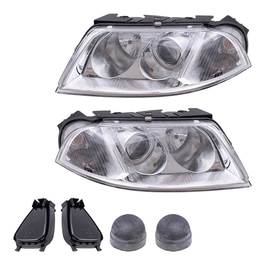 Brock Replacement Driver and Passenger Halogen Headlights Headlamps Compatible with 3B0941015AQ 3B0941016AQ