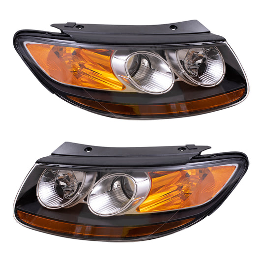 Brock Replacement Driver and Passenger Headlights Headlamps Compatible with Santa Fe SUV 92101-0W060 92102-0W060